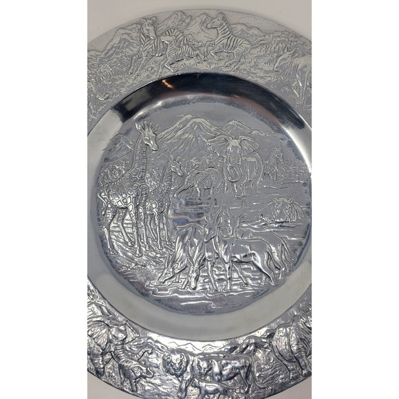 Vintage 1990 Arthur Court Safari Plate 14" Round Aluminum Serving Platter RARE - Picture 3 of 5
